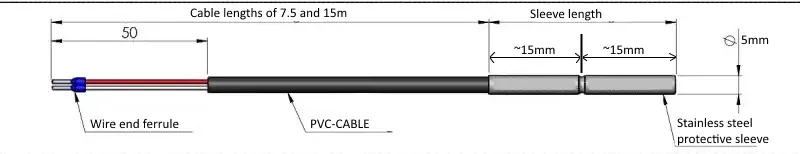[743.106.0009] EH Kabelfühler 5mm (Sensor) PT1000 Class A (Schwarz, 7,5m)